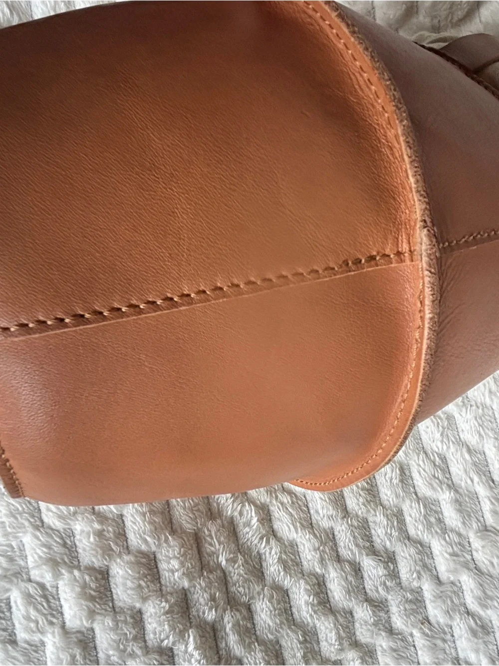 Madewell Cognac Leather Bucket Crossbody Bag Gold Hardware Drawstring Near New